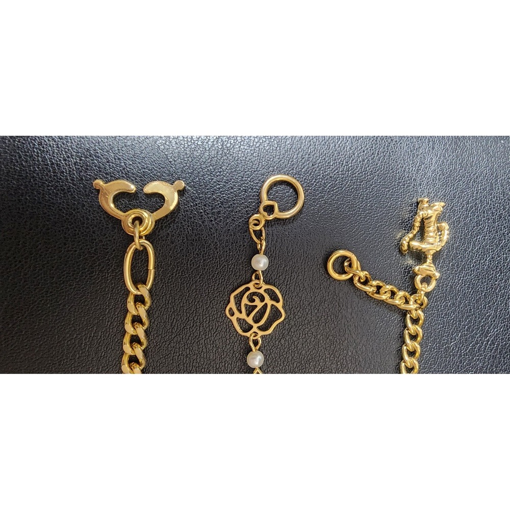 Disney Winnie Pooh Charm Rose Pearl ID Bracelet Bundle Gold Tone 3pc Set - Picture 8 of 14